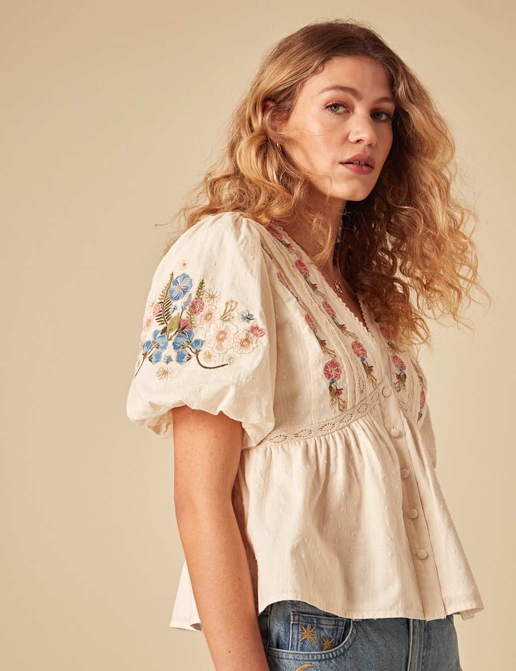 Pure Cotton Embroidered Top 3 of 4
