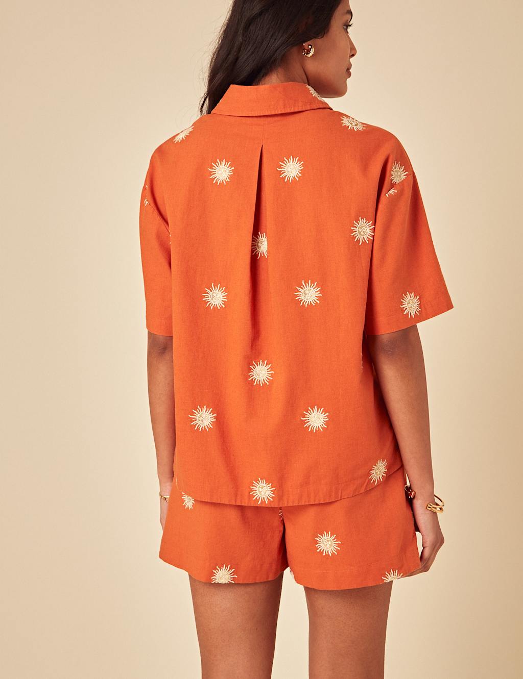 Linen Blend Embroidered Collared Relaxed Shirt 3 of 4