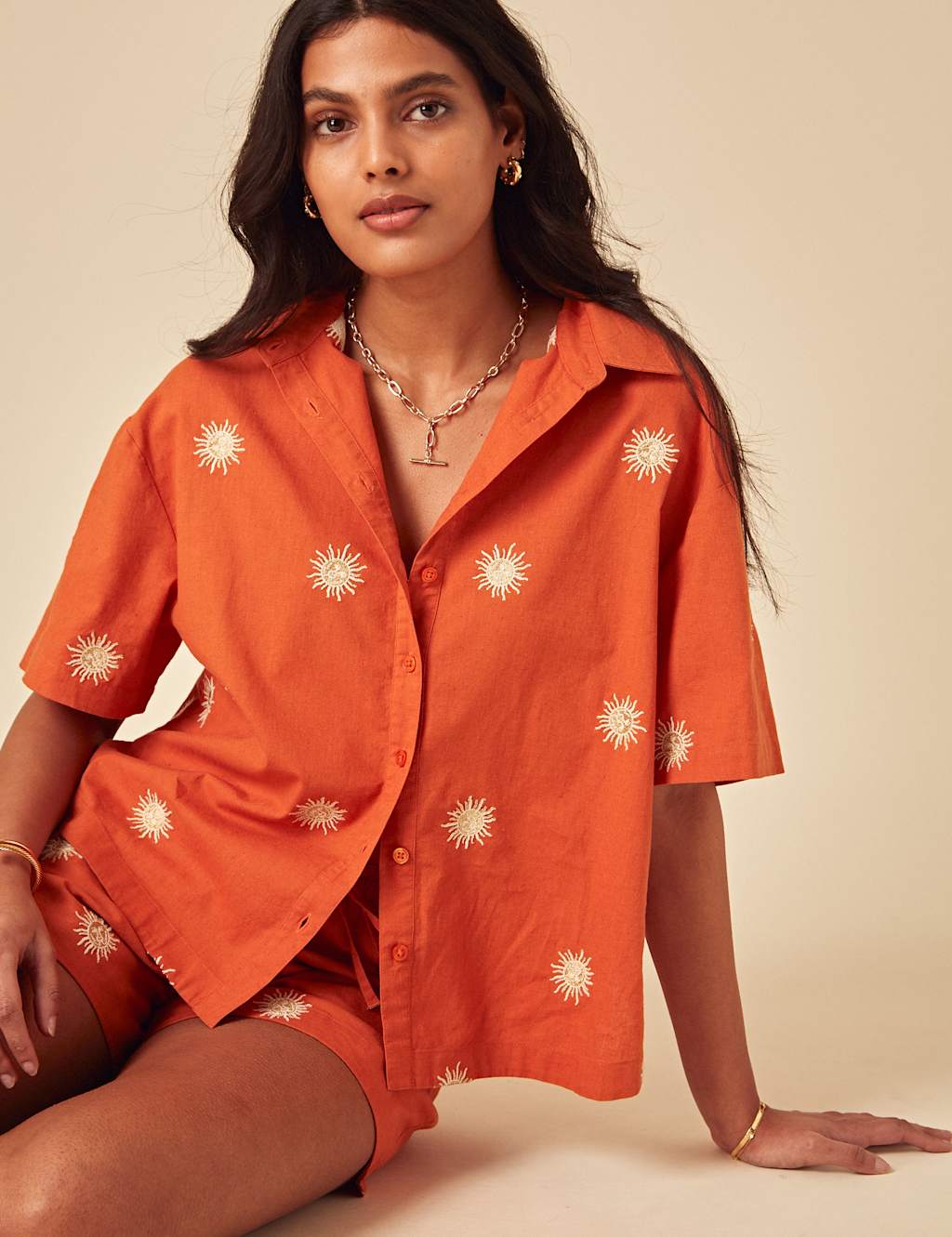 Linen Blend Embroidered Collared Relaxed Shirt 4 of 4