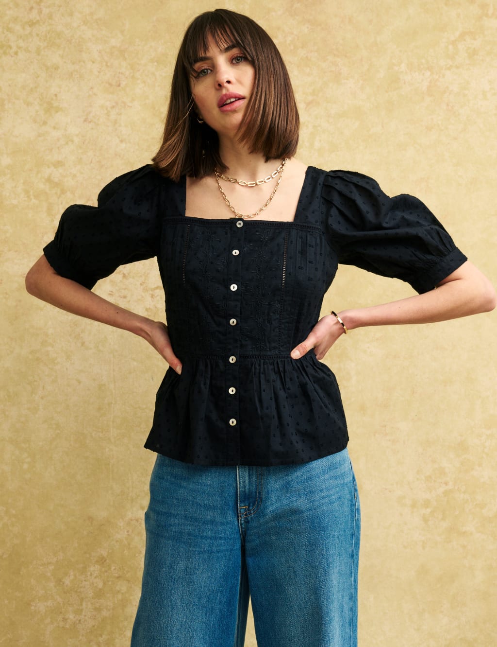Cotton Embroidered Puff Sleeve Top 1 of 4