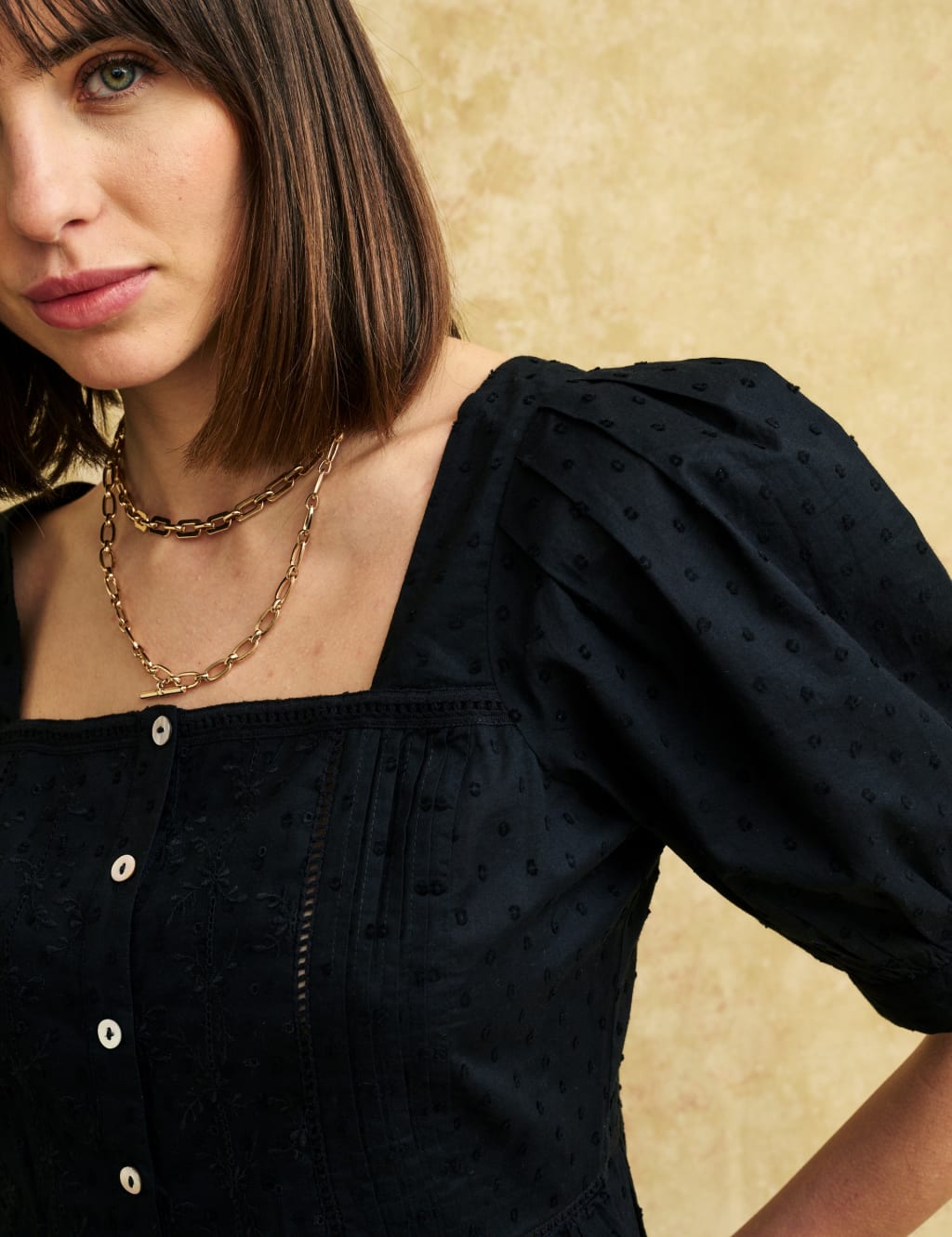 Cotton Embroidered Puff Sleeve Top 2 of 4