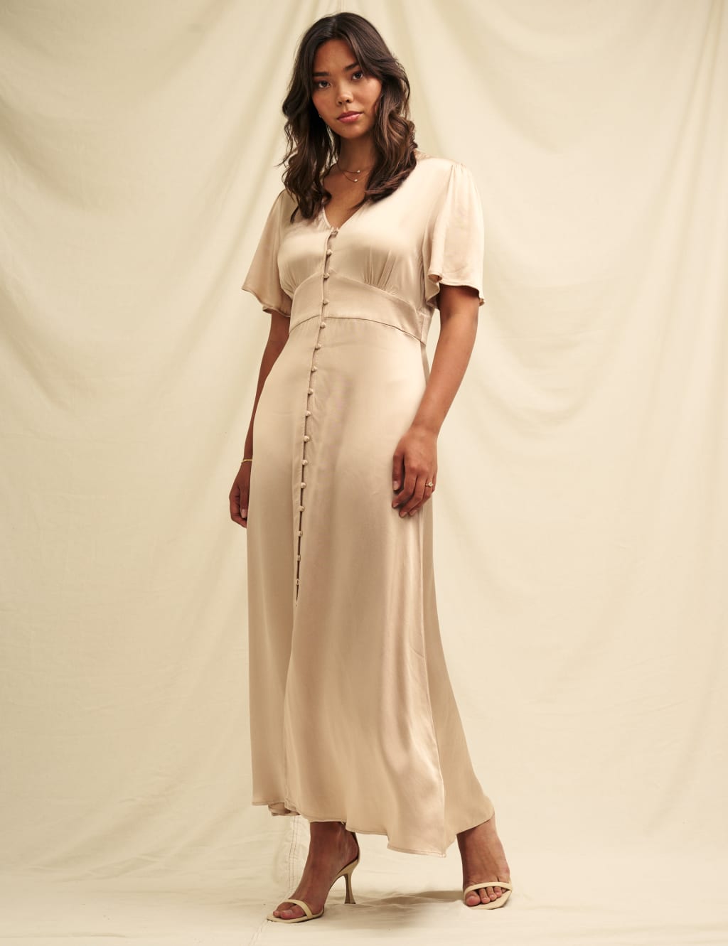 Satin V Neck Midi Waisted Dress Nobody s Child M S