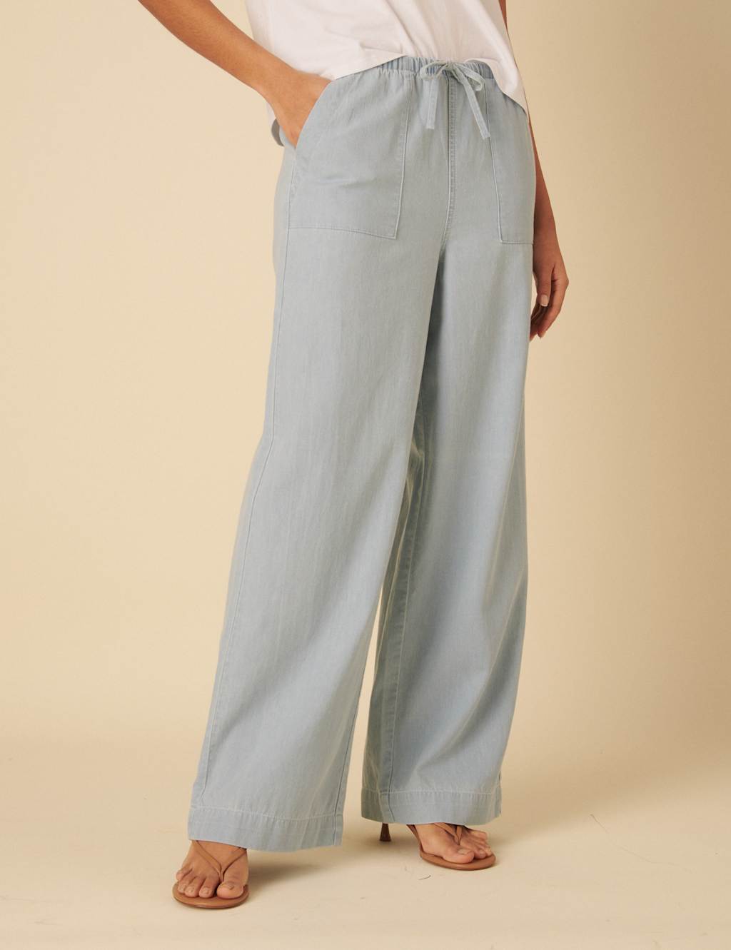 Pure Cotton Denim Drawstring Wide Leg Trousers 1 of 5
