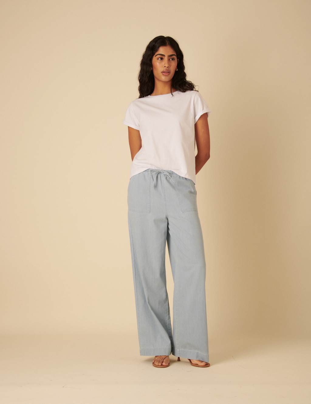 Pure Cotton Denim Drawstring Wide Leg Trousers 2 of 5