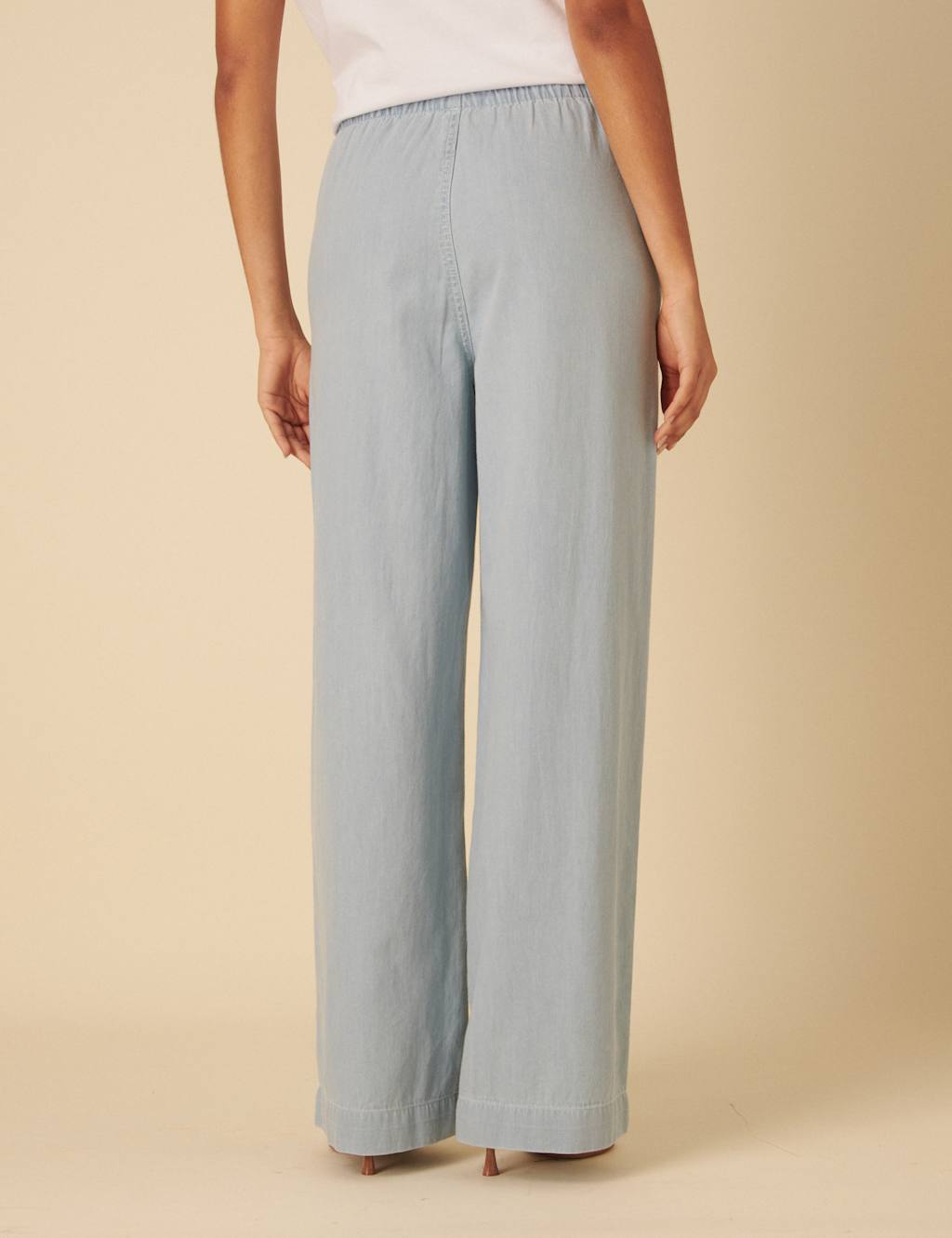 Pure Cotton Denim Drawstring Wide Leg Trousers 3 of 5