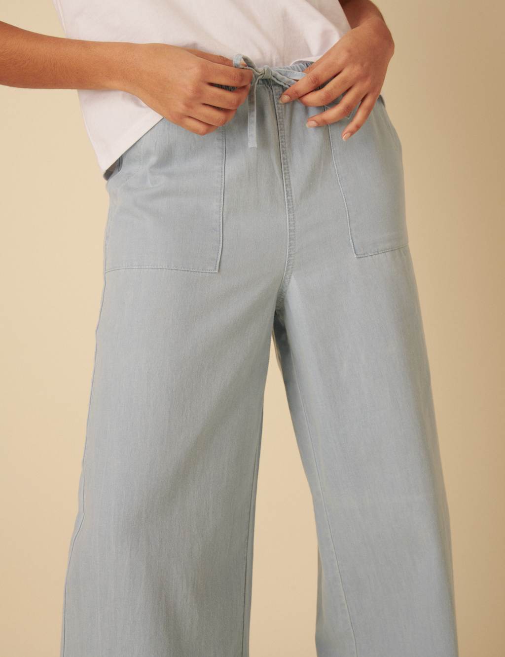 Pure Cotton Denim Drawstring Wide Leg Trousers 4 of 5