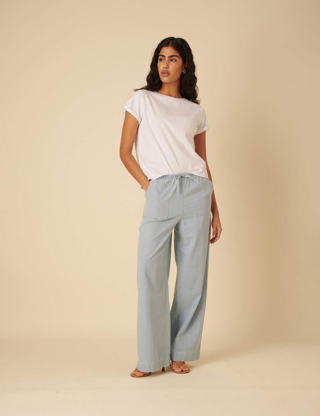 Pure Cotton Denim Drawstring Wide Leg Trousers 5 of 5