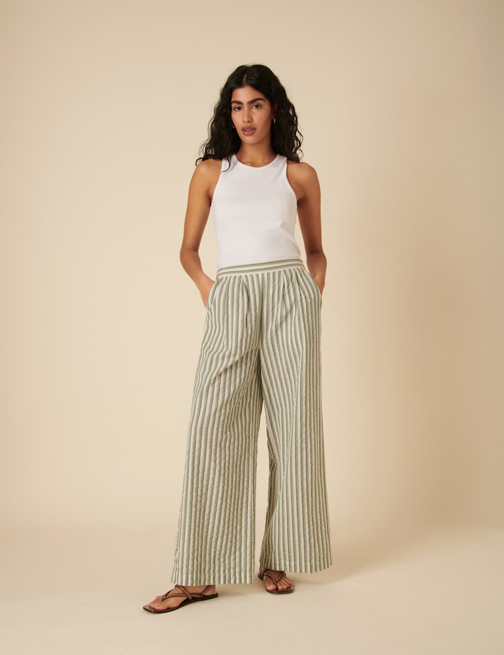 Pure Cotton Striped Wide Leg Trousers 2 of 5