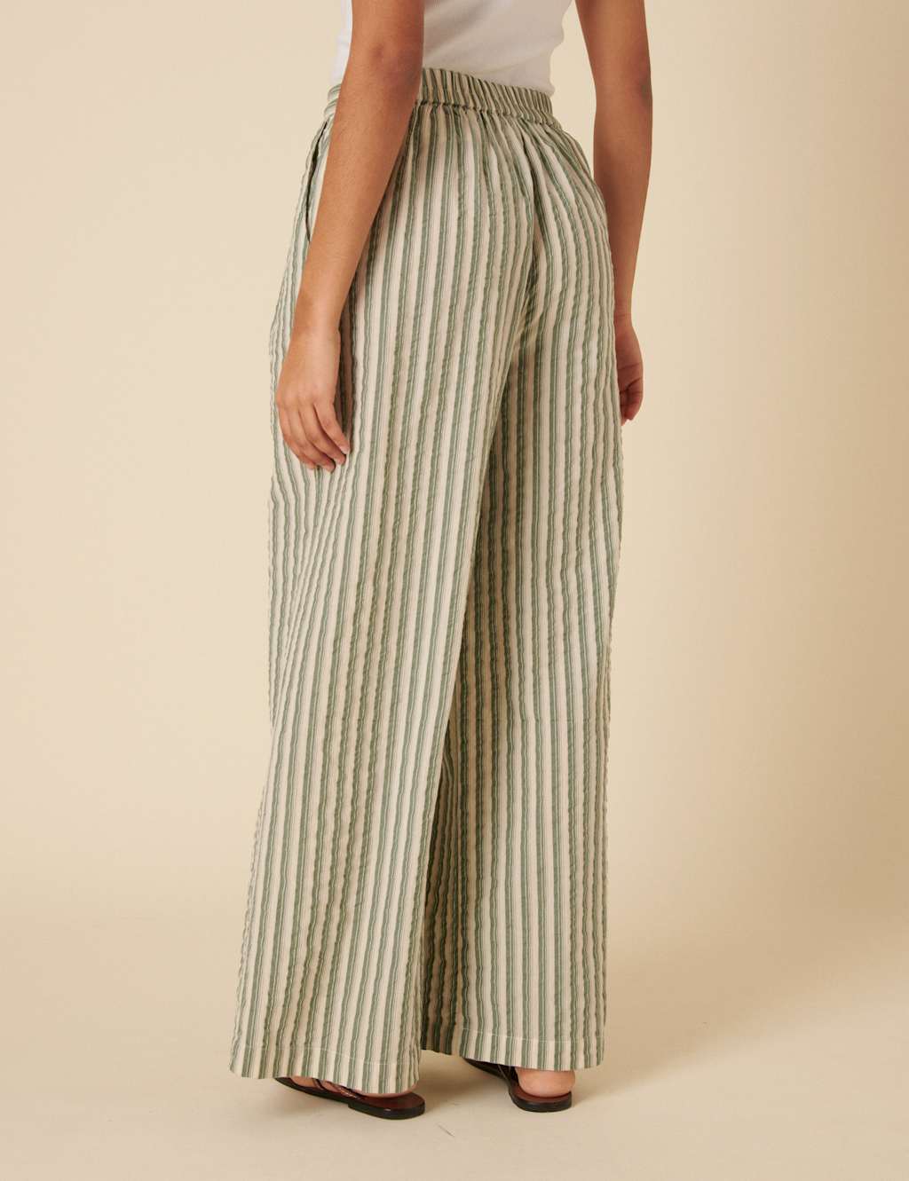 Pure Cotton Striped Wide Leg Trousers 3 of 5