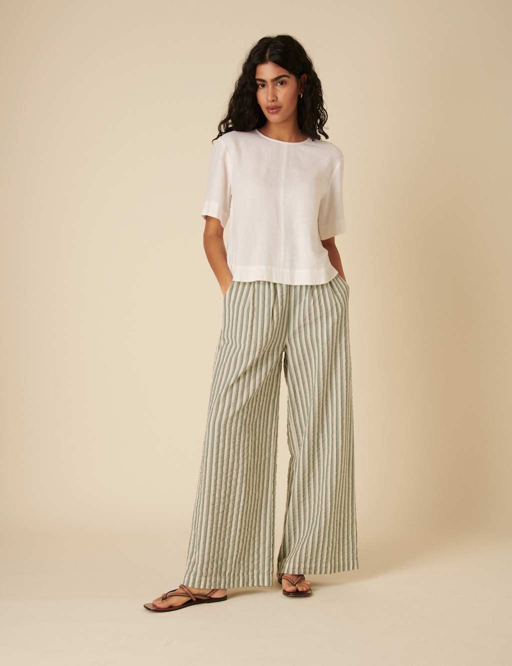 Pure Cotton Striped Wide Leg Trousers 5 of 5