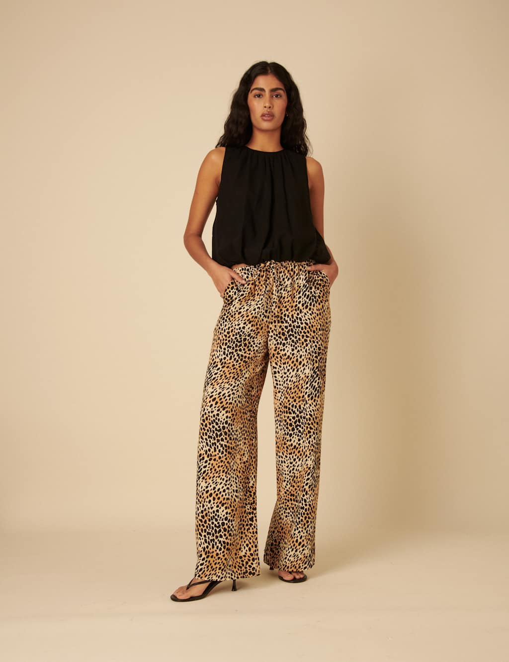 Linen Rich Leopard Print Relaxed Trousers 2 of 4