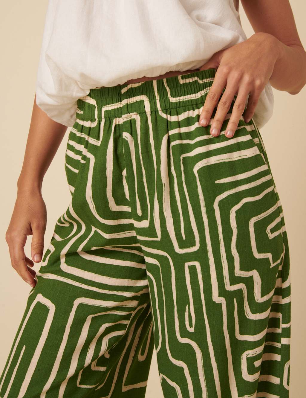 Lyocell Rich Geometric Elasticated Waist Trousers 4 of 4