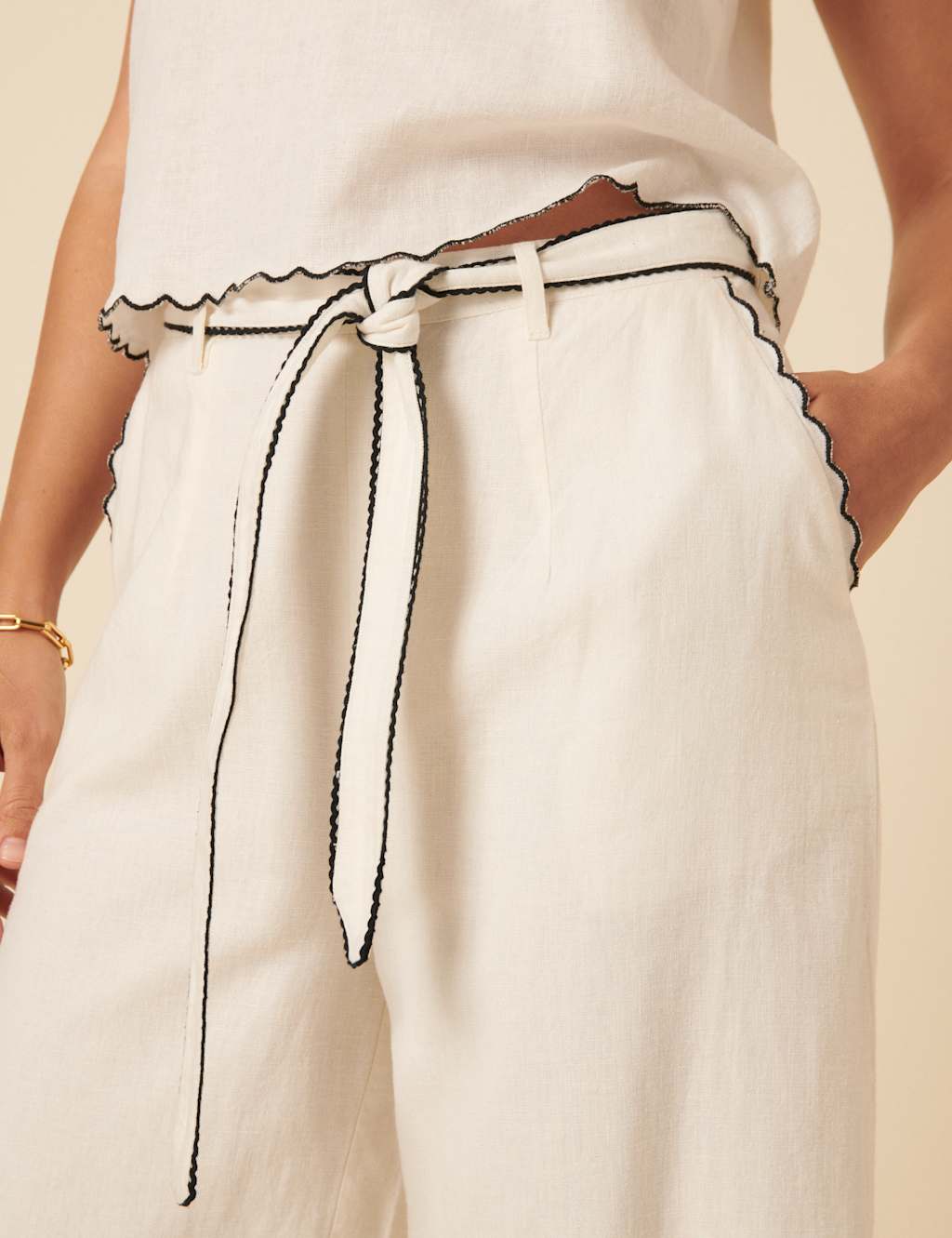 Linen Rich Cropped Wide Leg Trousers 4 of 5