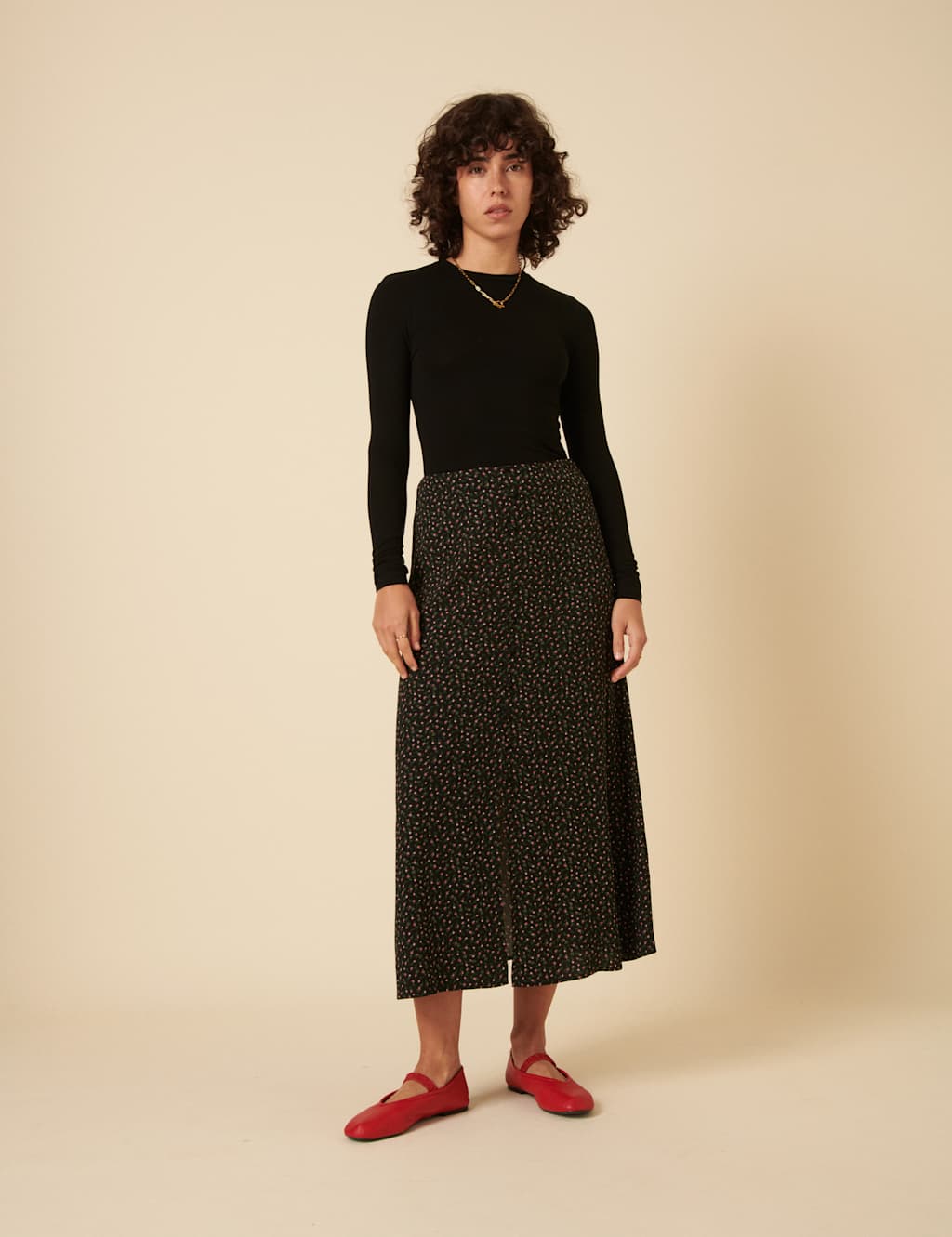 Floral Split Front Midi A-Line Skirt 8 of 8