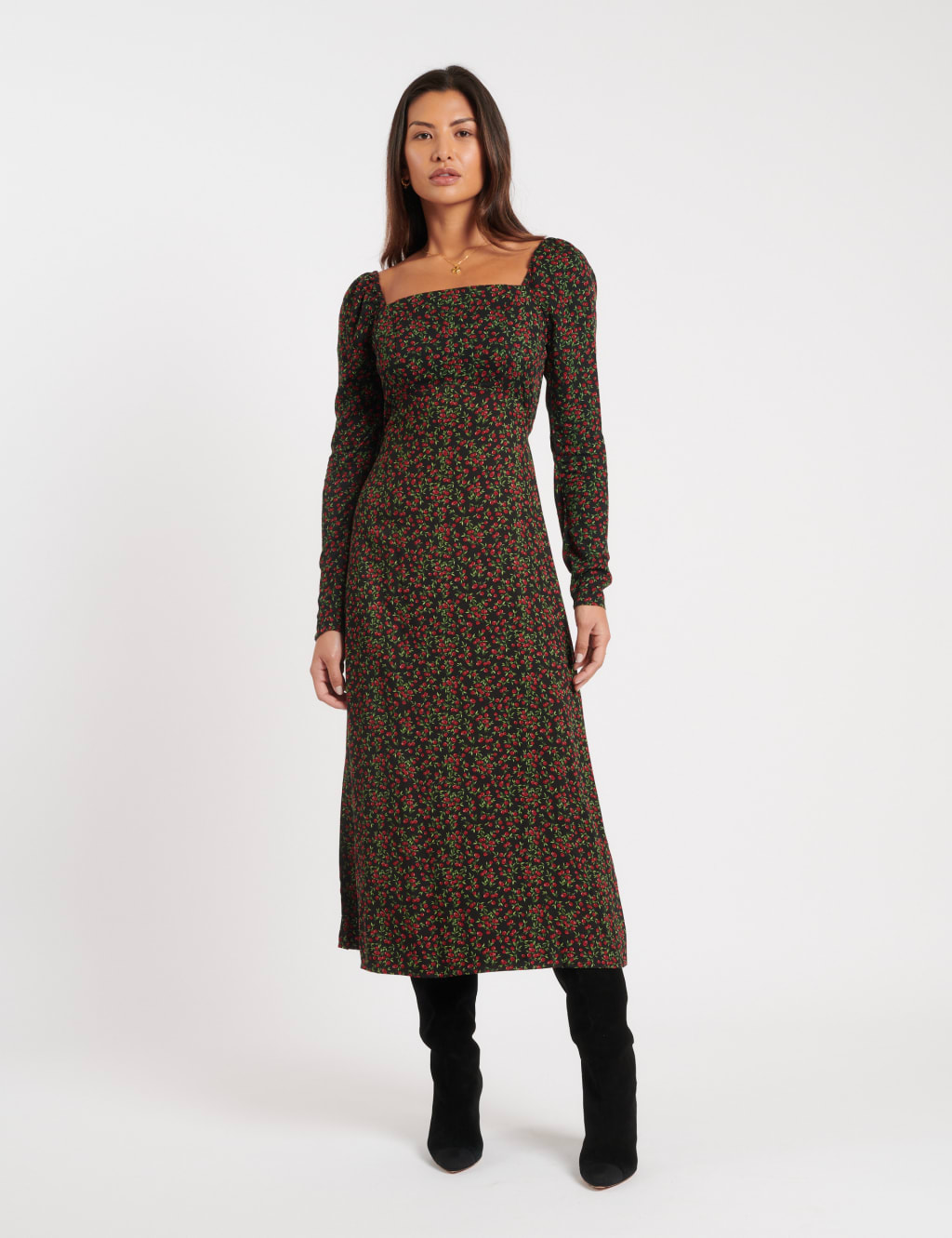 Floral Square Neck Midi Waisted Dress | Nobody's Child | M&S