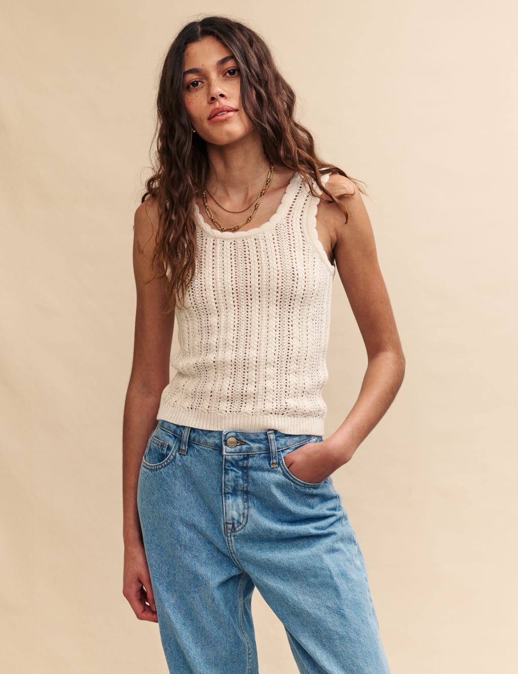 Flower Scoop Neck Knit Vest main image 1