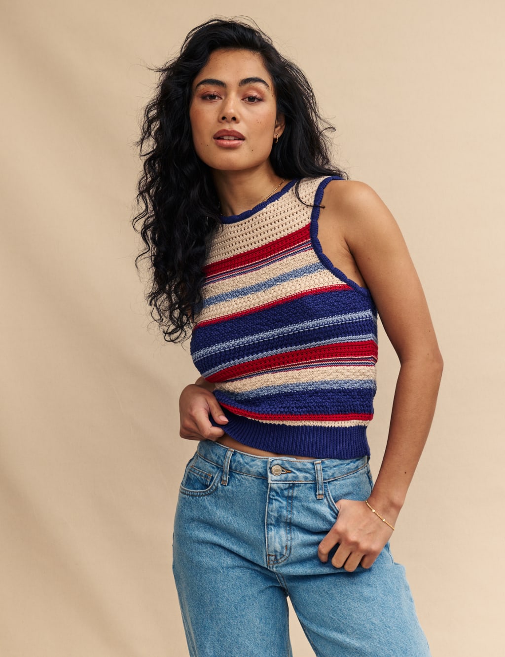 Pure Cotton Striped Crew Neck Knitted Vest 1 of 5
