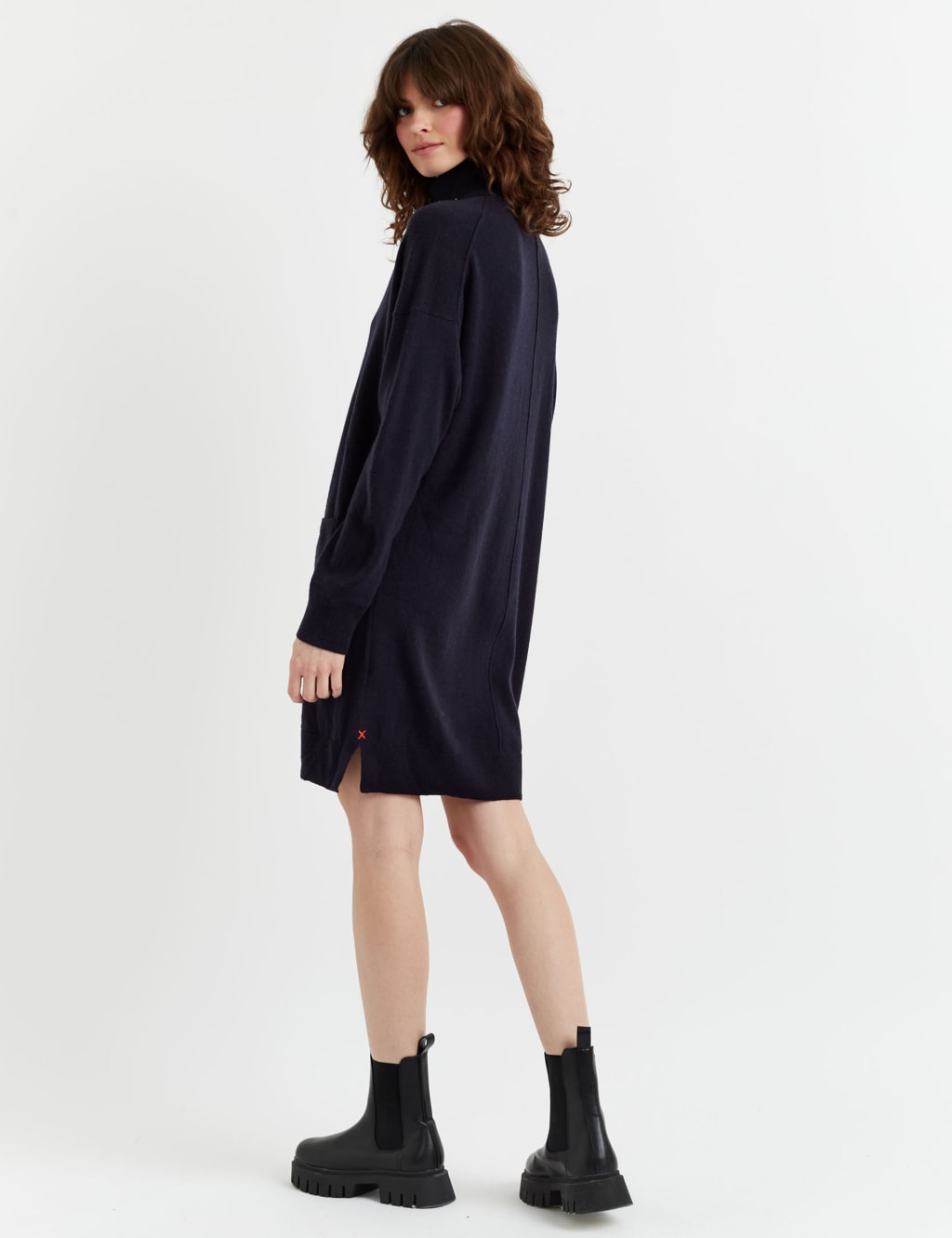 Wool Rich Knitted Roll Neck Mini Dress with Cashmere 2 of 3