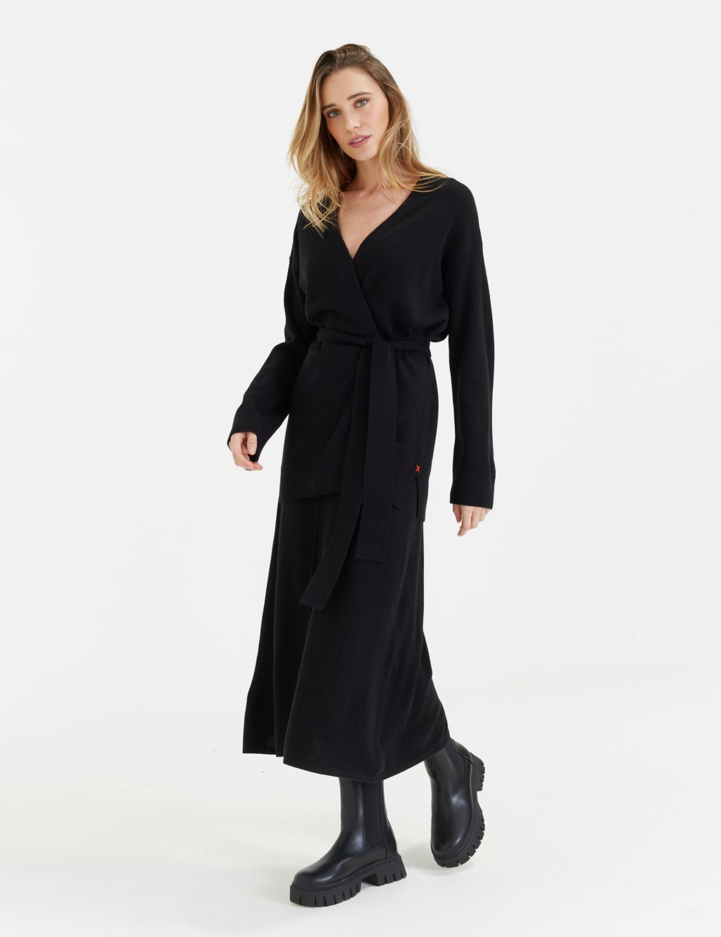 Wool Rich Wrap Belted Longline Cardigan