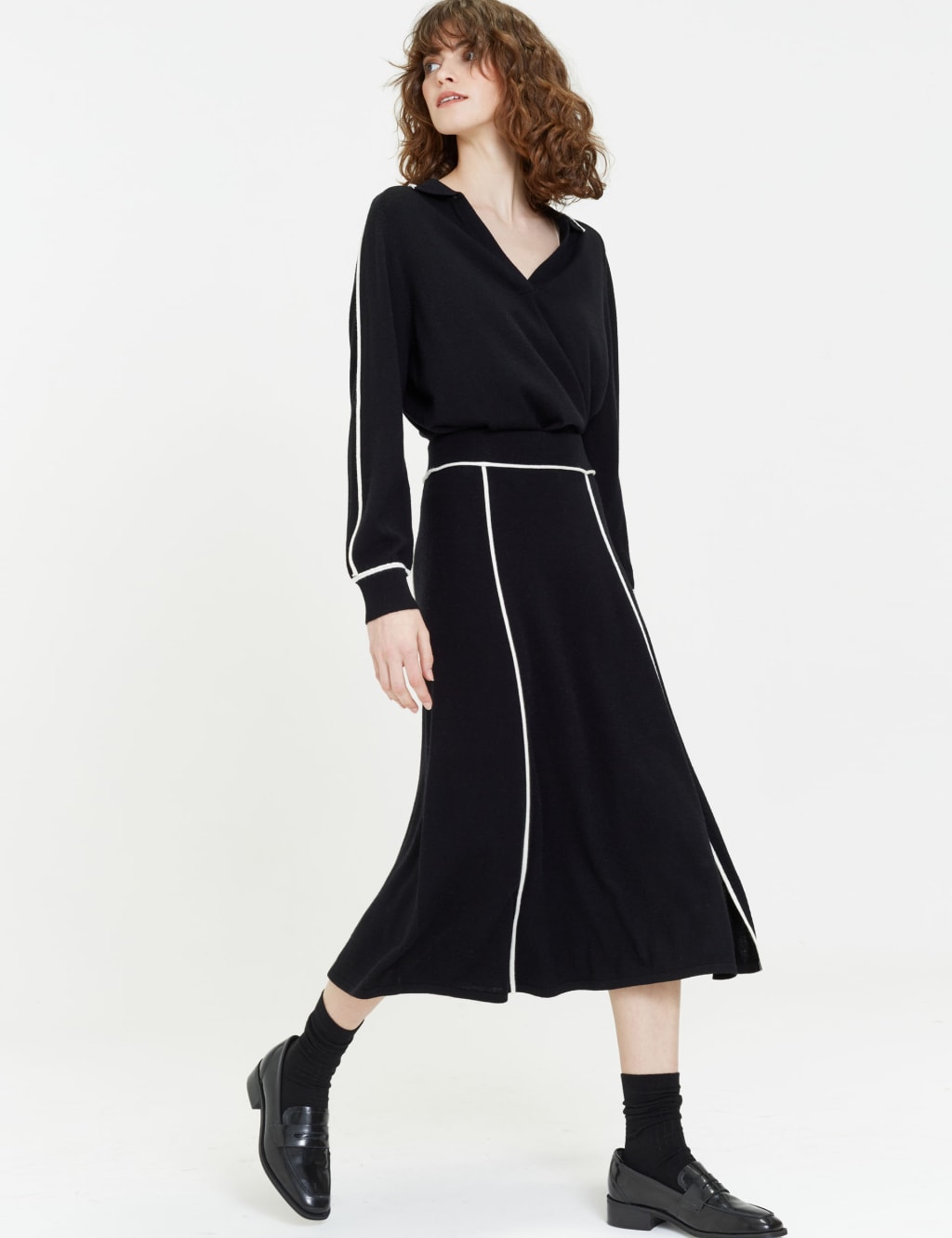 Midi A Line Skirt with Cashmere