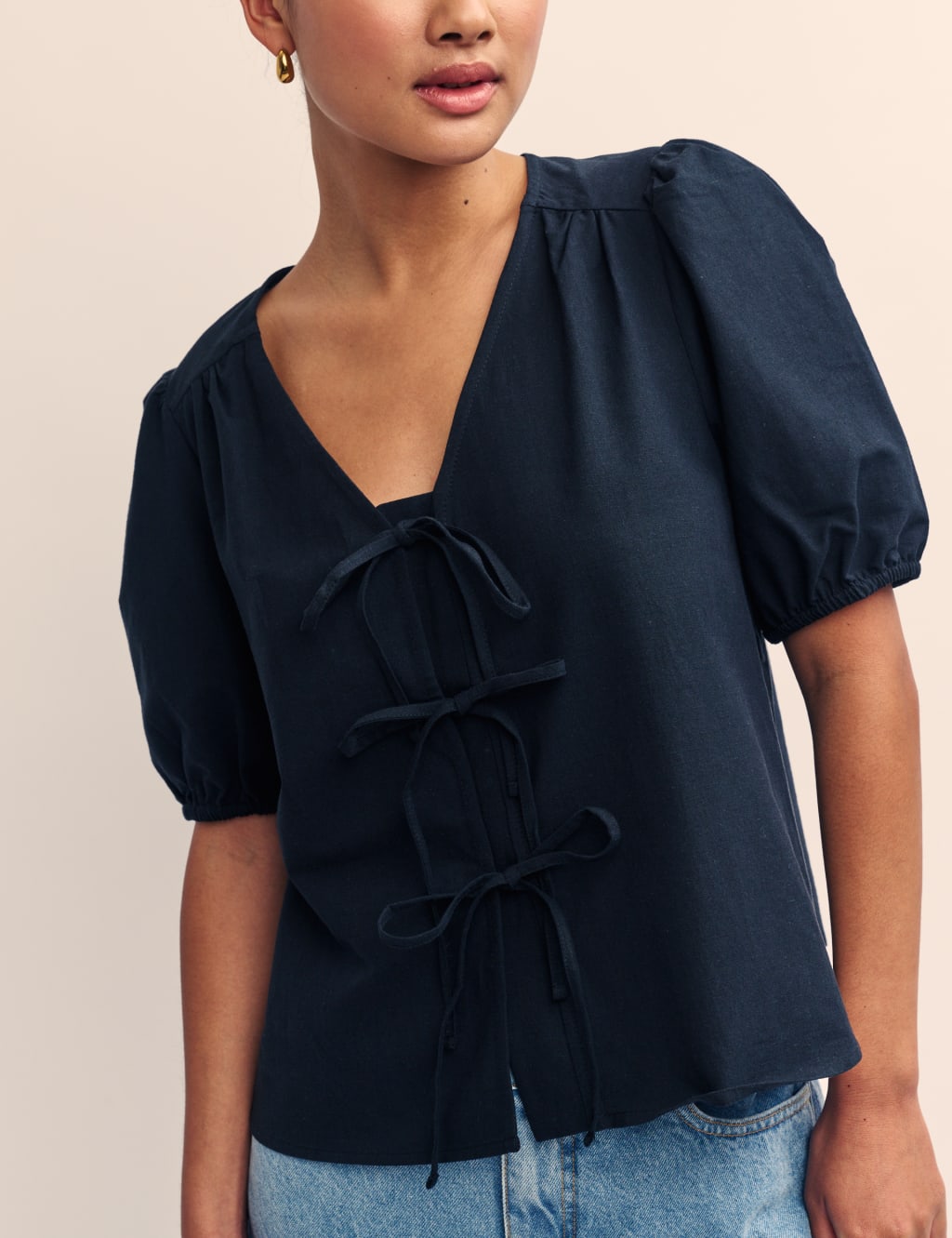 Blue top with puff sleeves hot sale