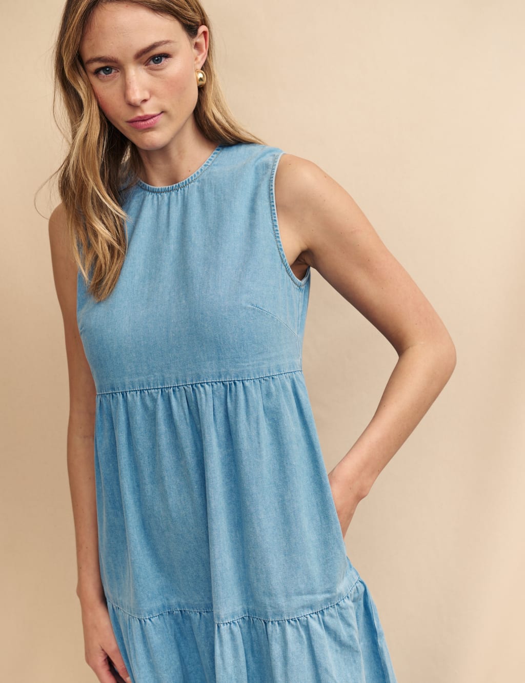 Denim Midi Tiered Dress