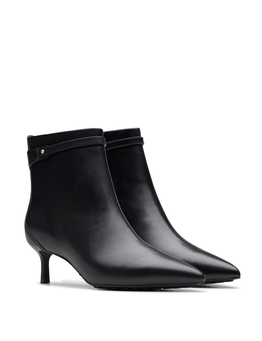 Leather Kitten Heel Pointed Ankle Boots