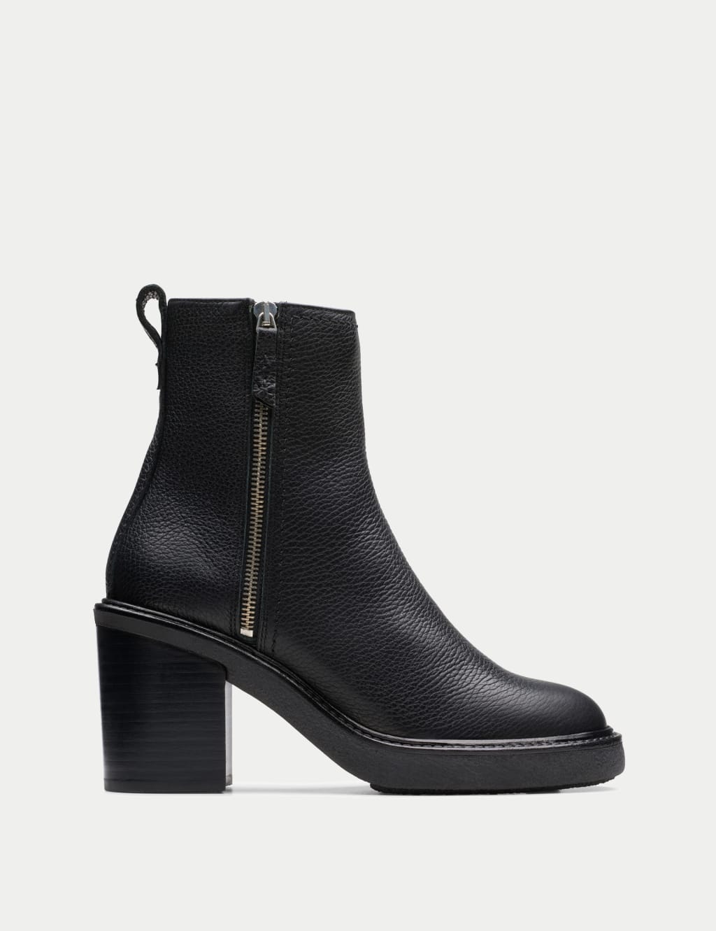 Leather Block Heel Round Toe Ankle Boots Clarks M S
