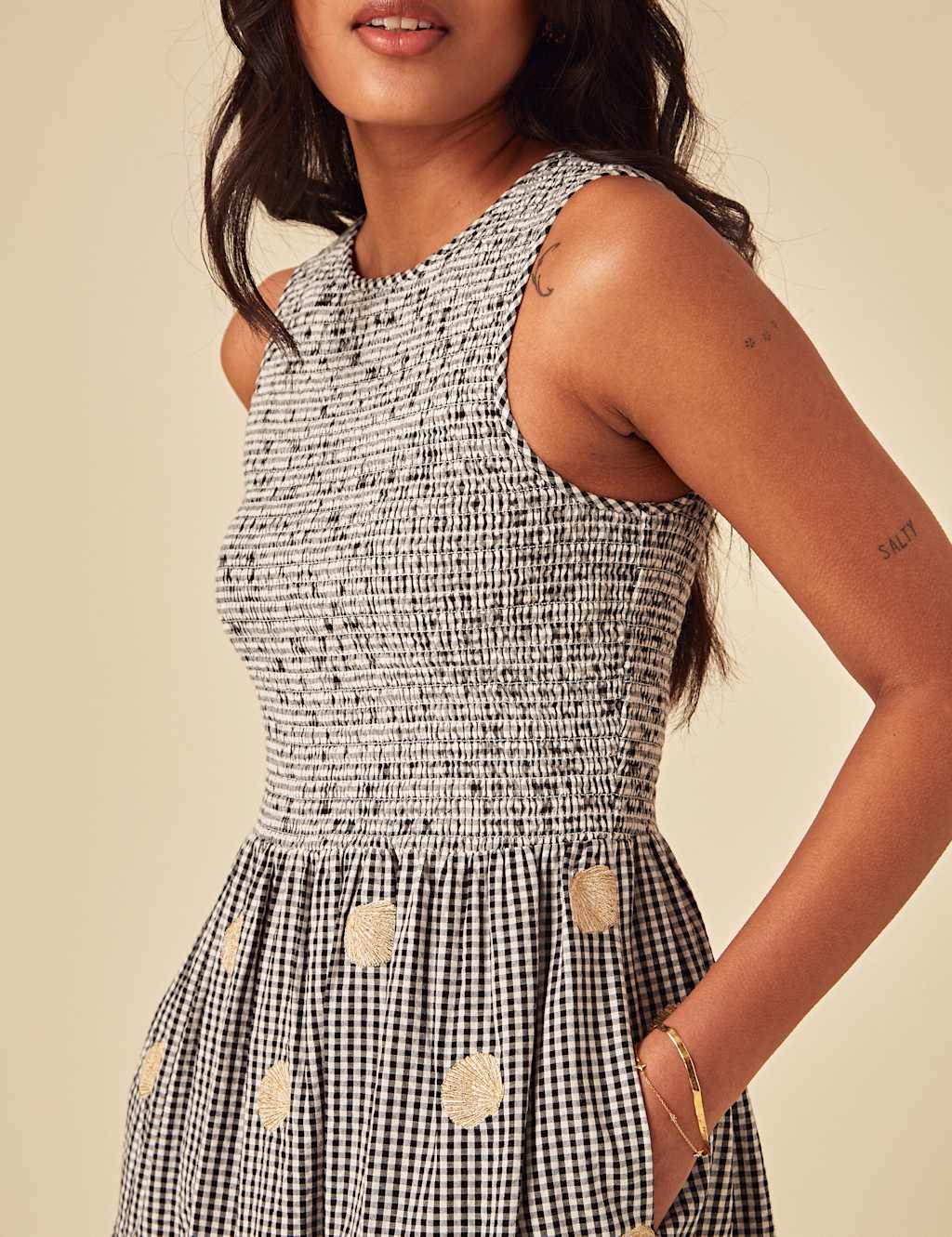 Pure Cotton Gingham Embroidered Midi Dress 3 of 4