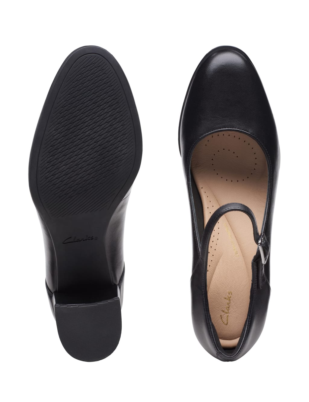 Leather Buckle Block Heel Court Shoes