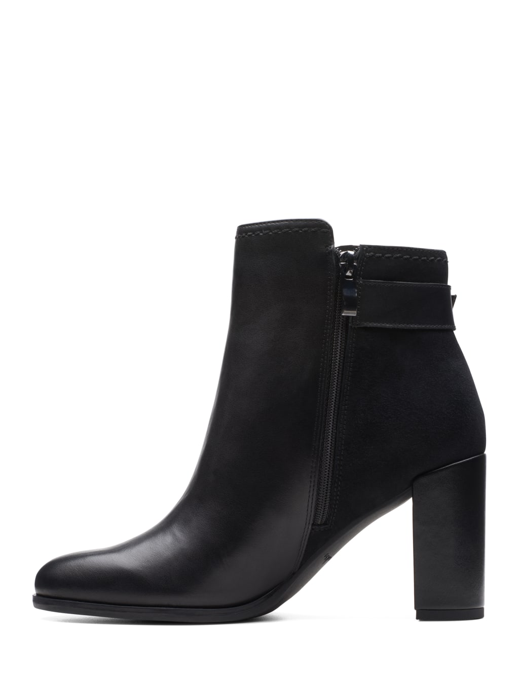 Leather Buckle Block Heel Ankle Boots Clarks M S