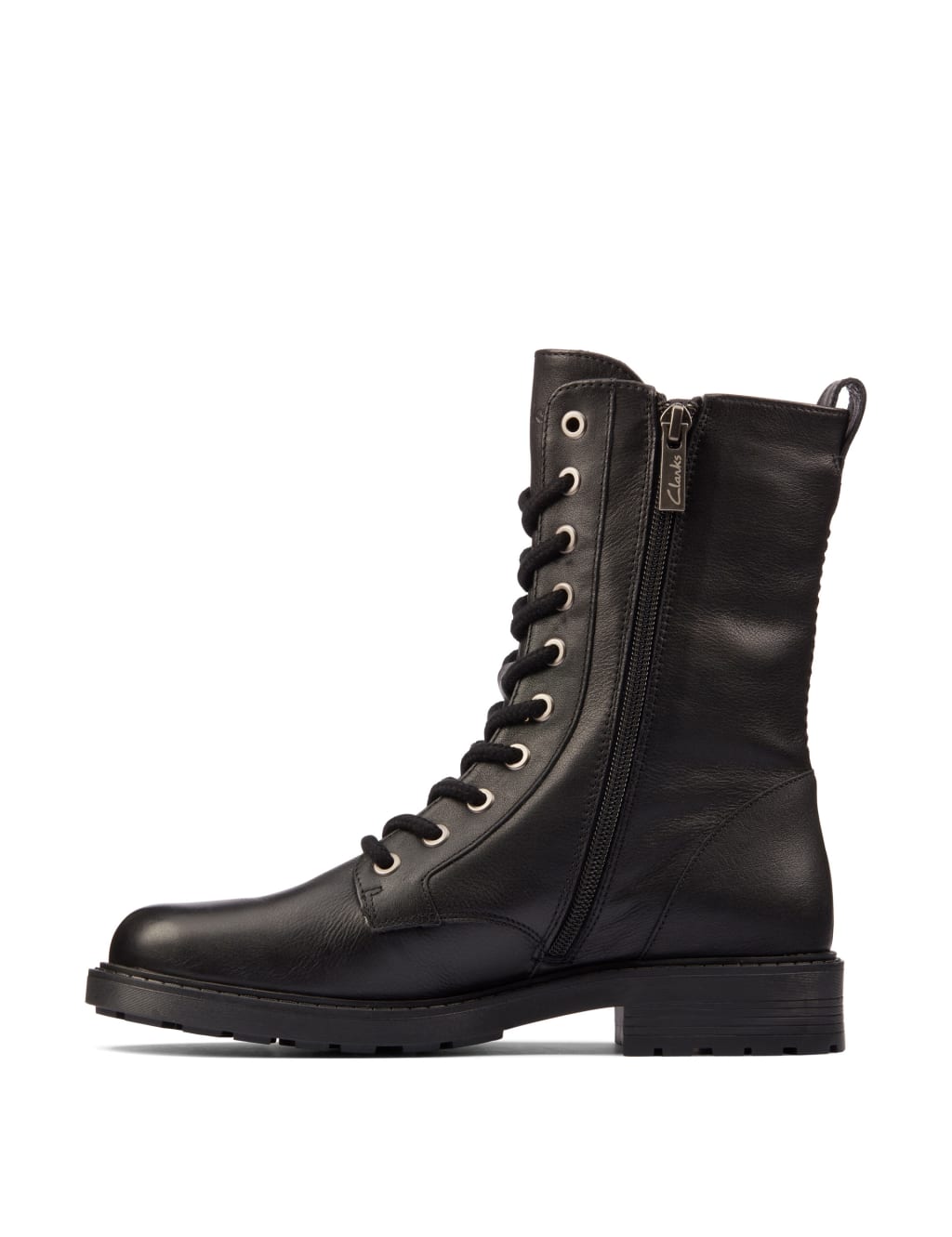 Leather Lace Up Block Heel Boots