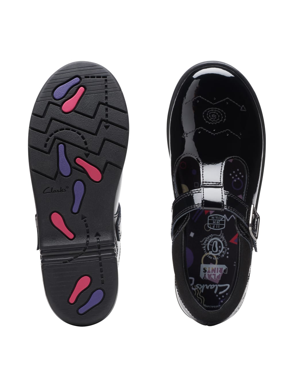 Kids Patent Leather Riptape T Bar Shoes 8 Small 4 Large Clarks M S