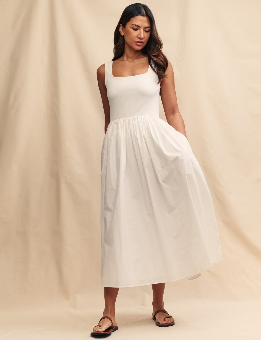 Square neck midi skater dress top