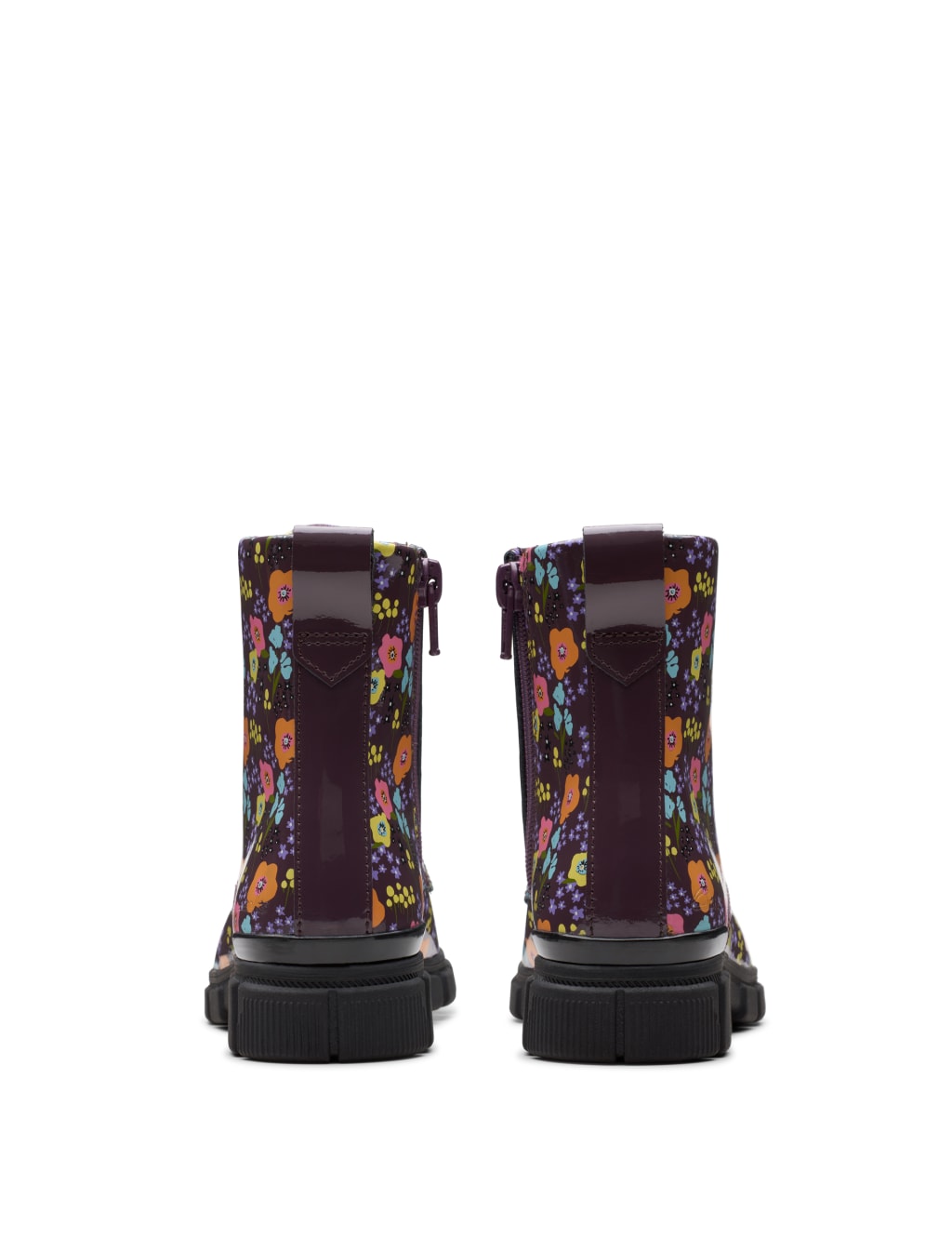 Kids Patent Floral Ankle Boots 7 Small 2 Large Clarks M S