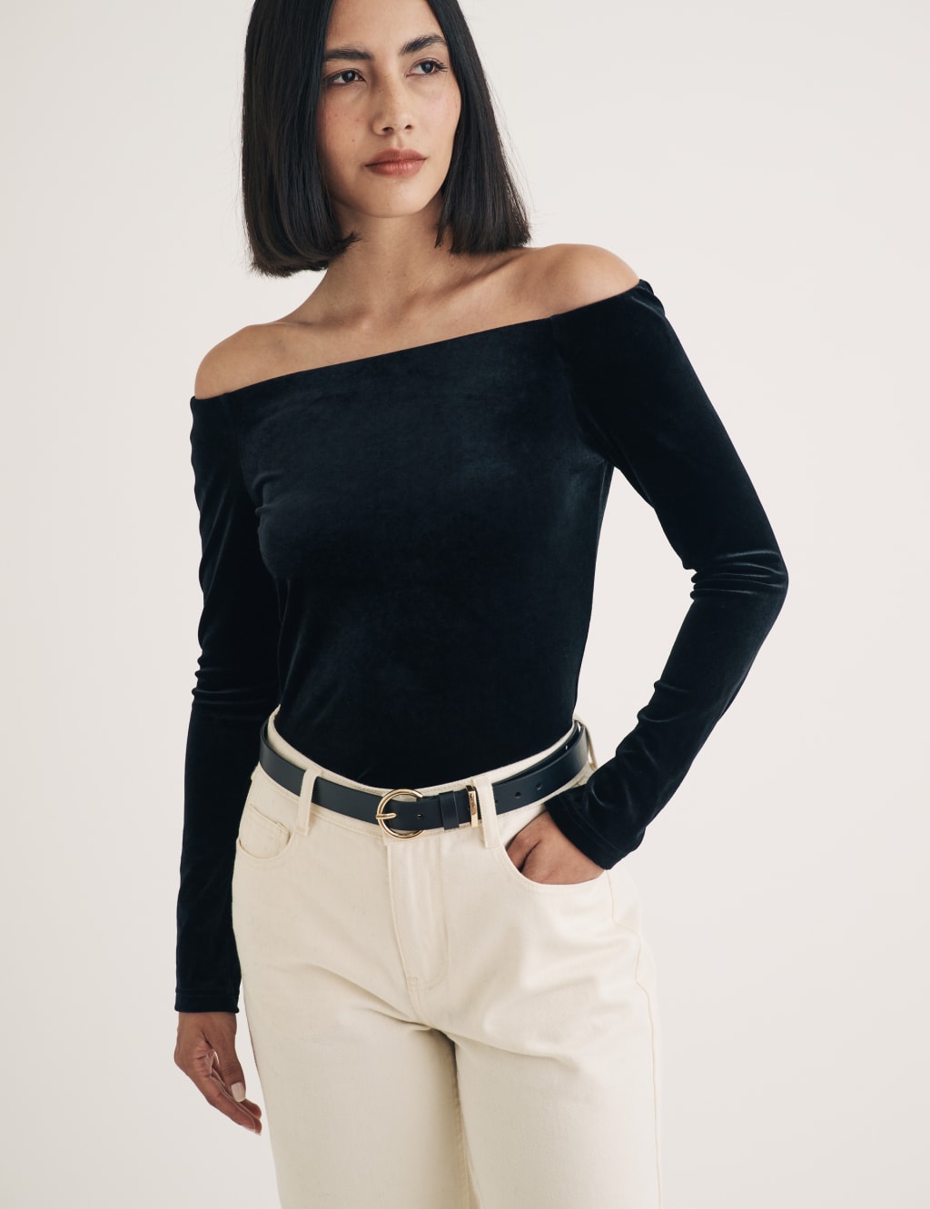 Velvet Fitted Bardot Top 2 of 6