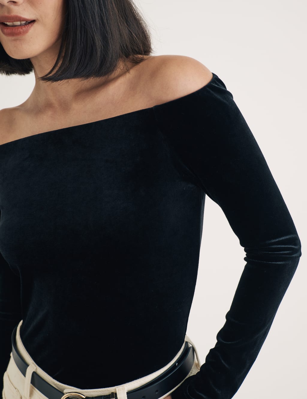 Velvet Fitted Bardot Top 5 of 6