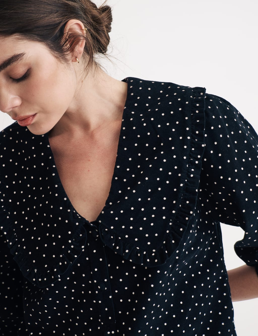 Cord Polka Dot V Neck Blouse