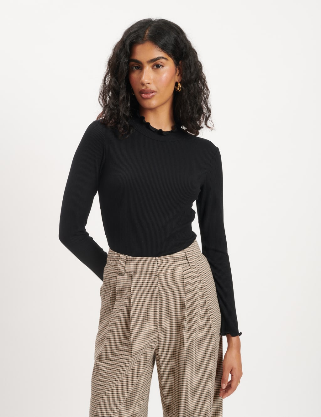 Jersey Ribbed Funnel Neck Frill Detail Top 2 of 4