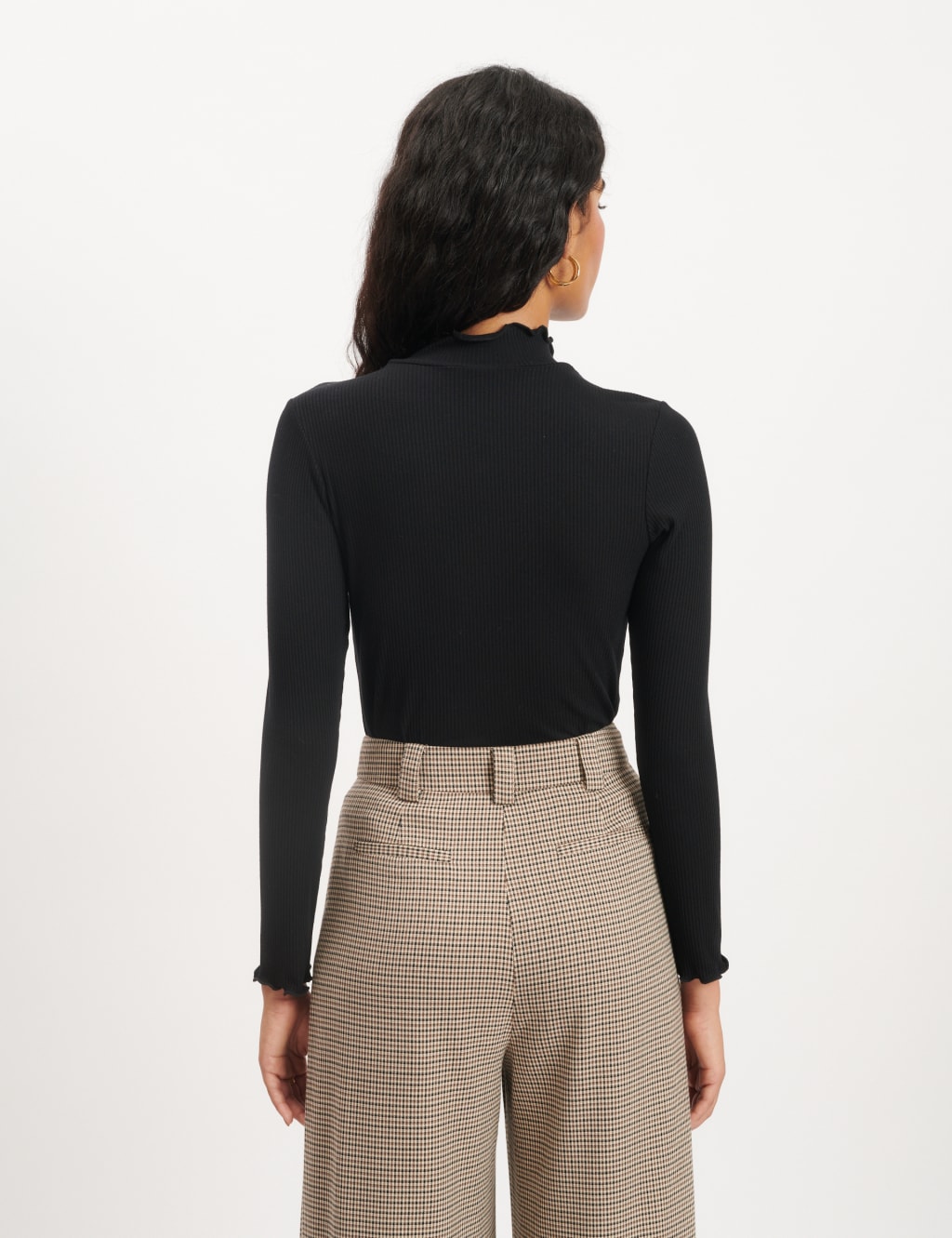 Jersey Ribbed Funnel Neck Frill Detail Top 4 of 4