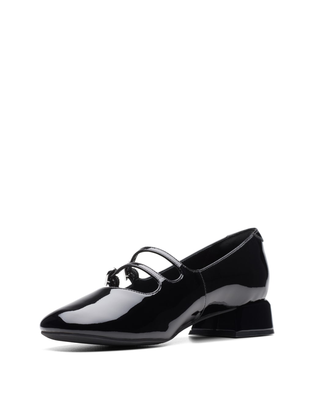 Leather Patent Block Heel Court Shoes 4 of 7