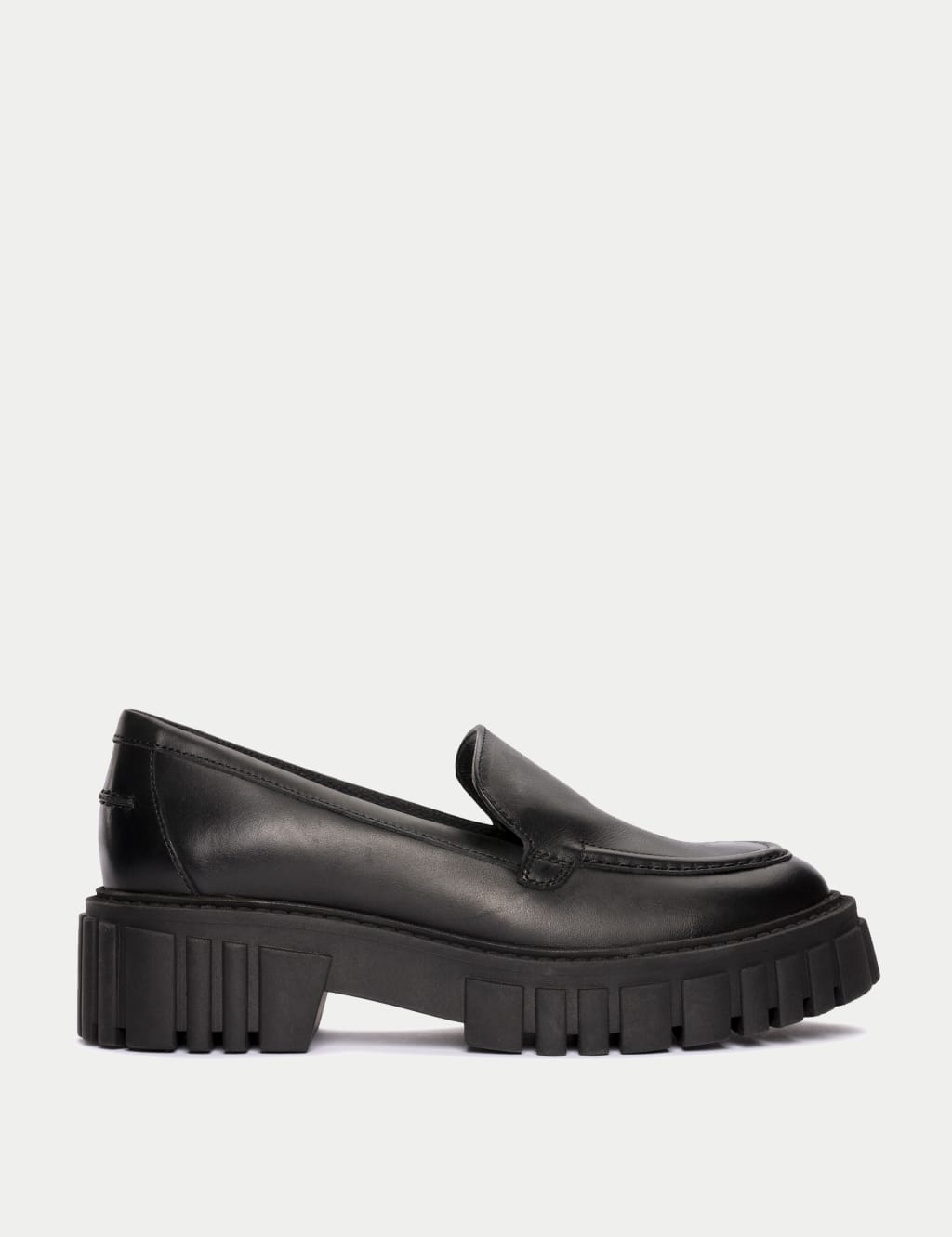 Leather Slip On Block Heel Loafers
