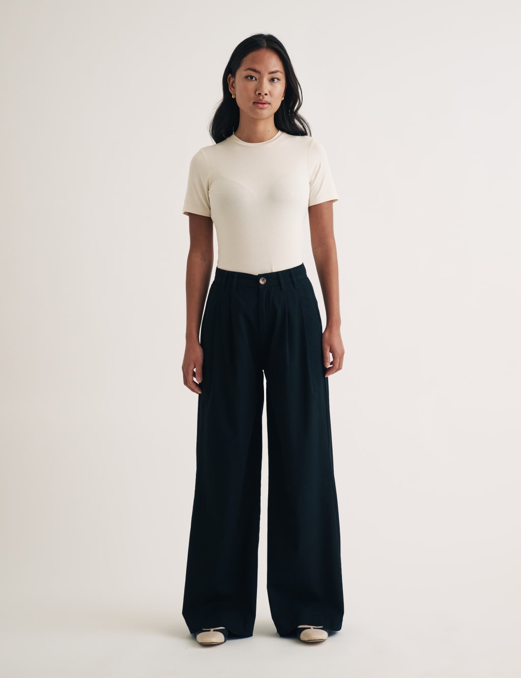 Pure Cotton Pleat Front Wide Leg Trousers
