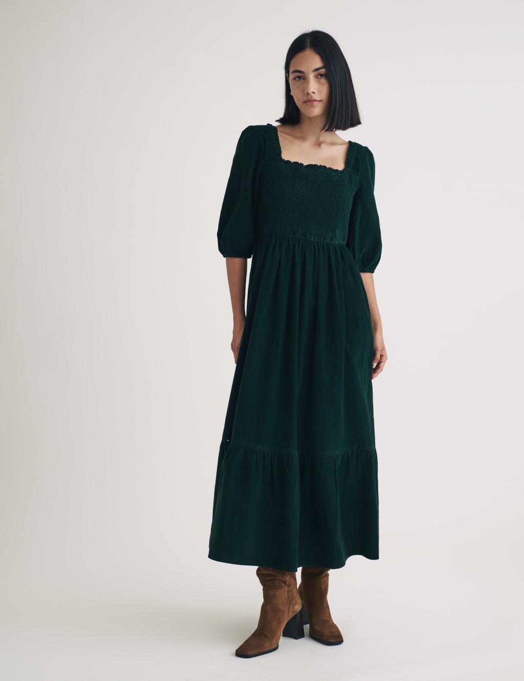 Cord Square Neck Midaxi Smock Dress