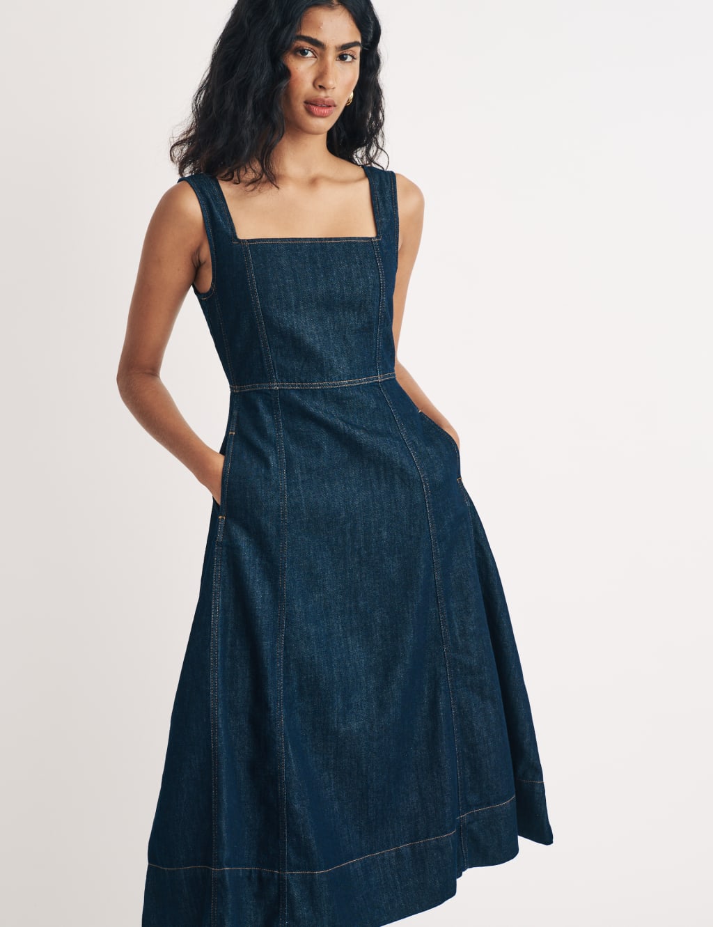 Square neck denim dress top