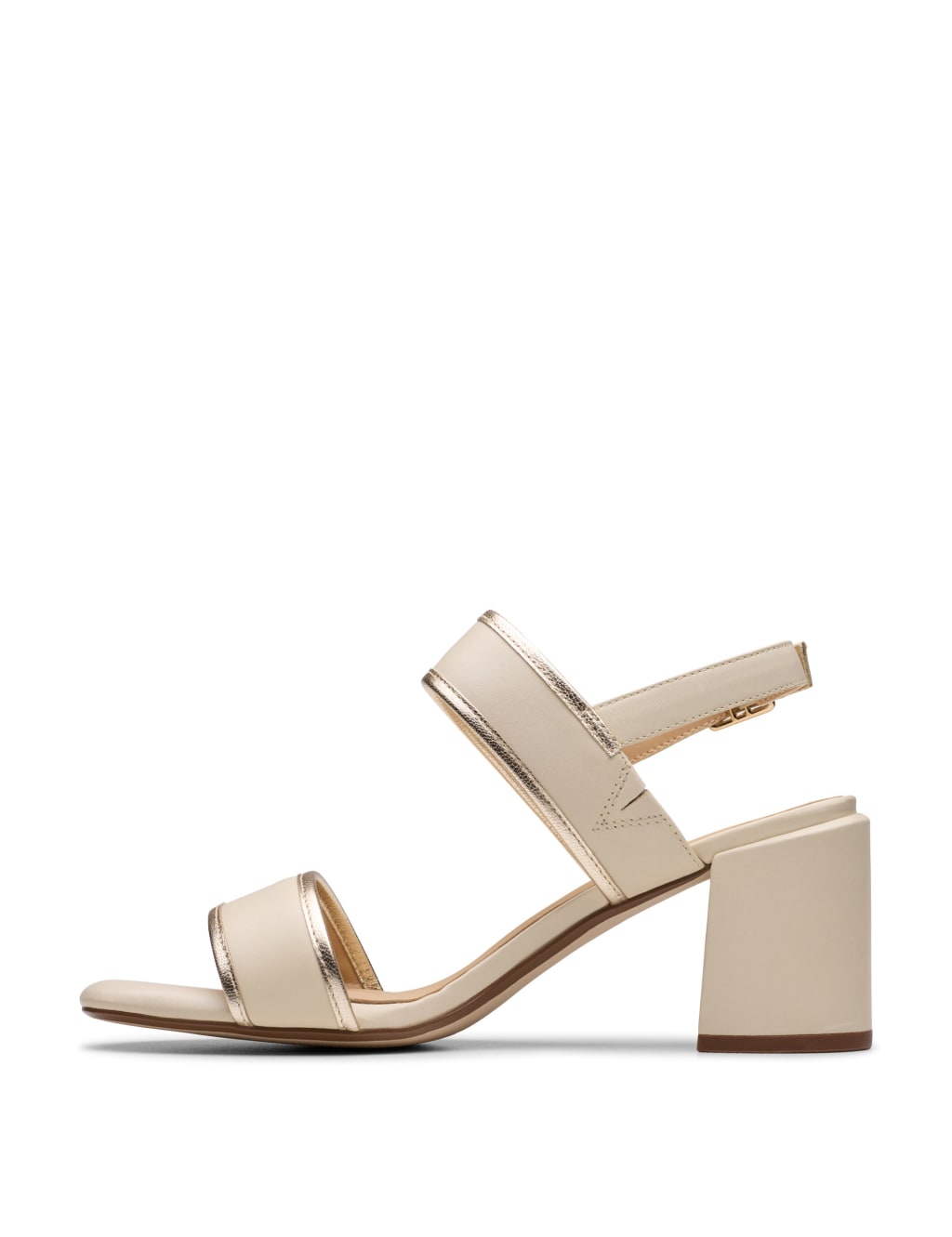 Leather Metallic Ankle Strap Block Heel Sandals 3 of 7