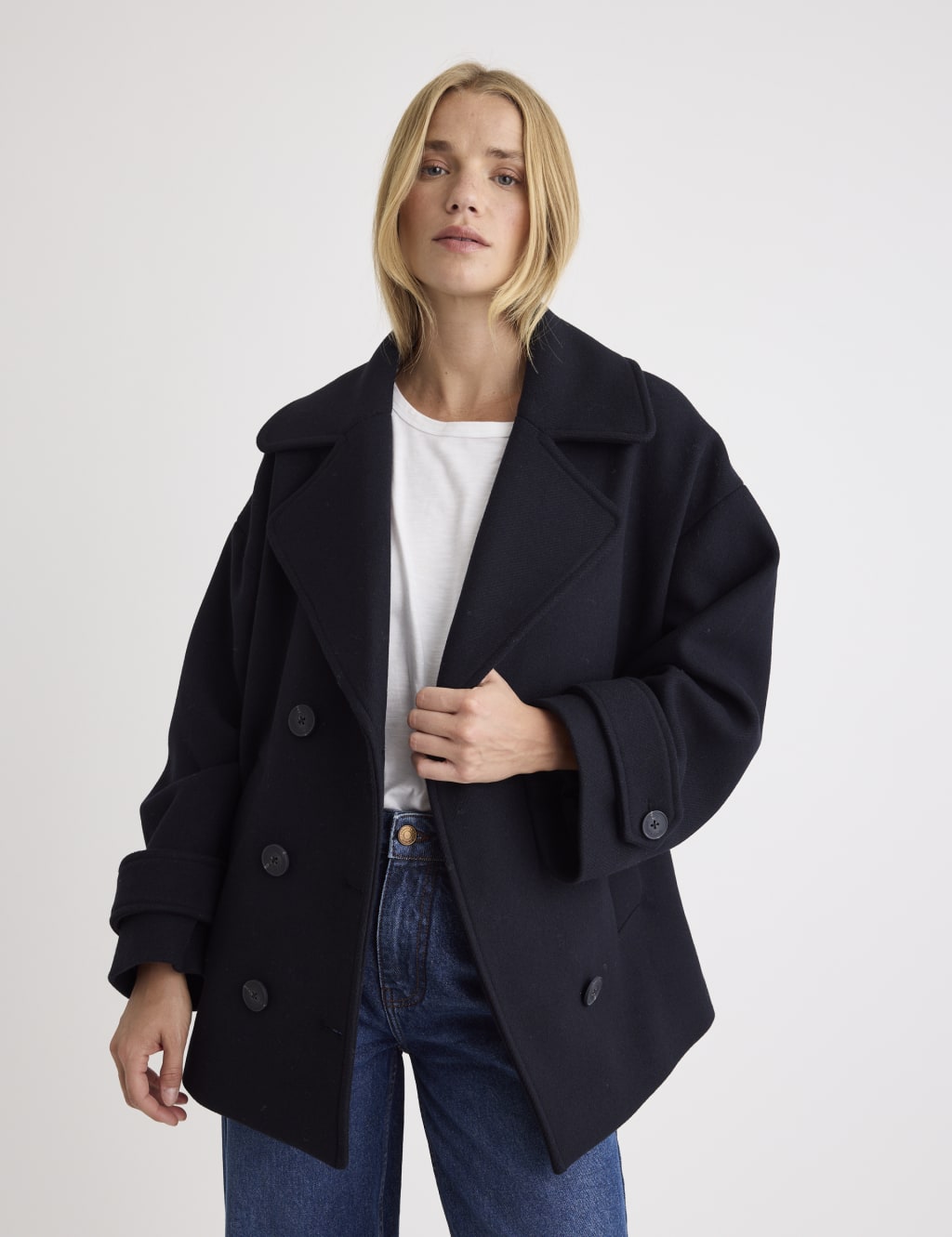 Wool Blend Relaxed Pea Coat