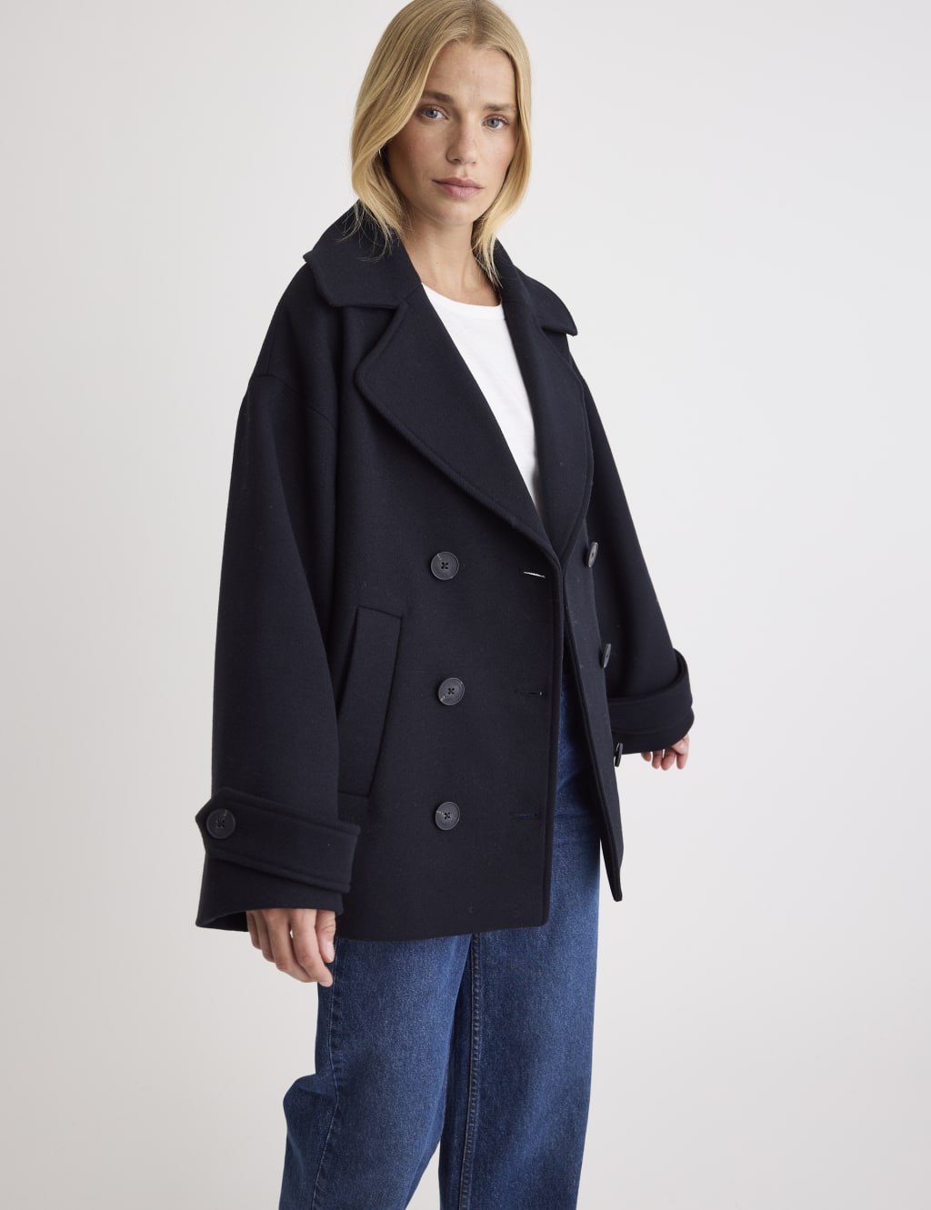Wool navy pea coat online