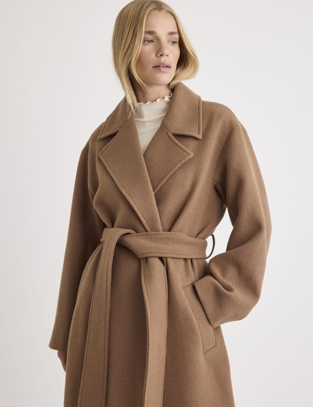 Wool blend coat with belt best sale
