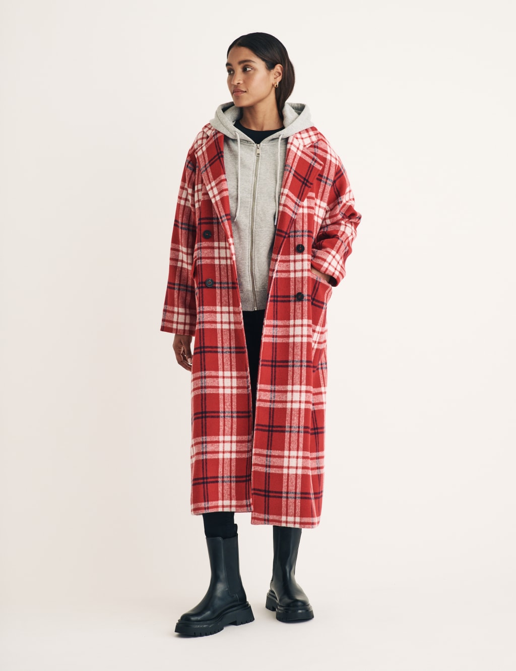Checkered longline coat shop